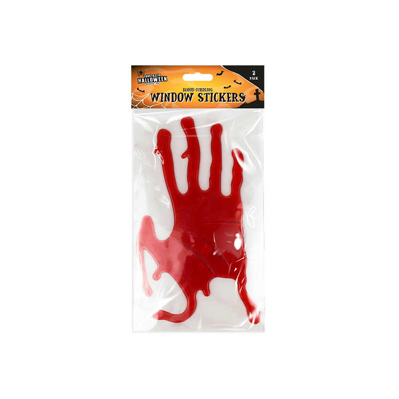 Halloween Bloody Hands Gel Window Stickers - 2 Pack - Chefs Tableware